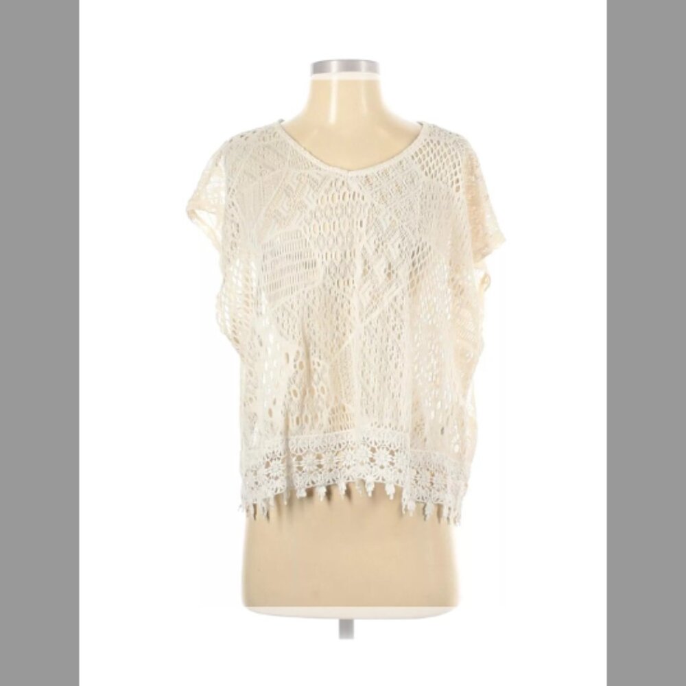 Xhilaration Lace Boho Crochet Coverup Ivory/Cream Shirt - S/M - New